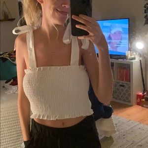 White scrunched crop top with shoulder ties